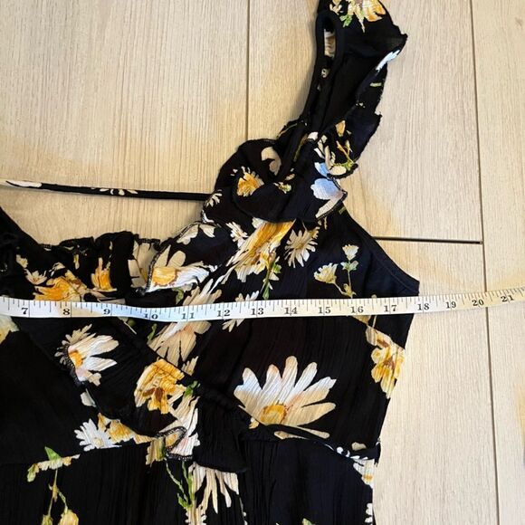 Patrons of Peace black midi wrap sundress daisy floral ruffles - Picture 13 of 15